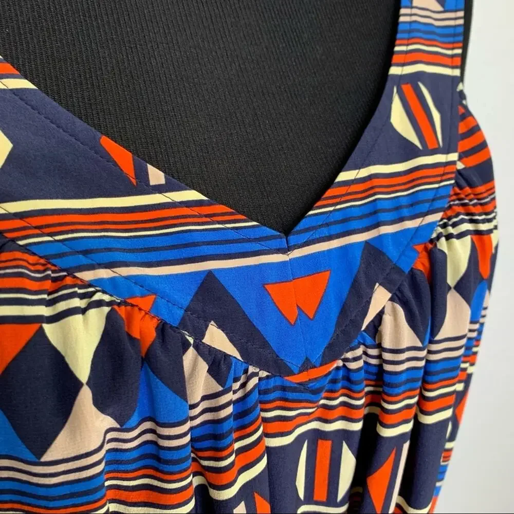 Marc by Marc Jacobs blue orange tan geometric silk dress size Large